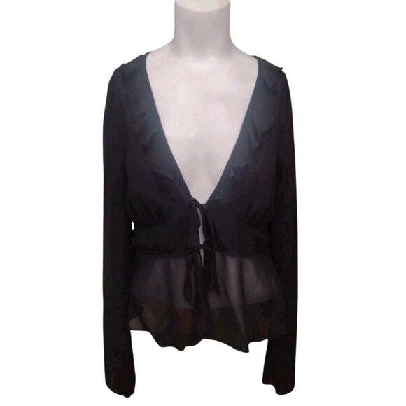 Wild Fable Sheer Ruffle Babydoll Peplum Top Size M Whimsigoth Double Tie - Picture 1 of 6